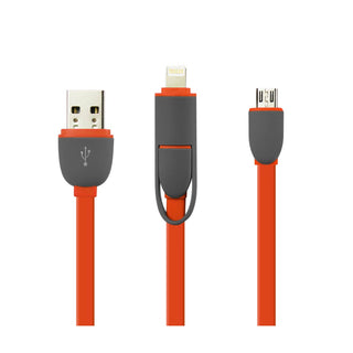 Cable Compatible With iPhone 6 And Micro USB Flat Cable 3.2 Ft 2-In-1 USB Data In Coral Red