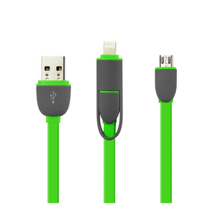 Cable Compatible With iPhone 6 And Micro USB Flat Cable 3.2 Ft 2-In-1 USB Data In Green
