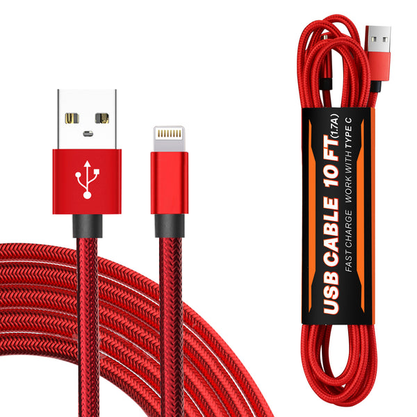 1.7A 10 Ft USB Cable For Ios In Red