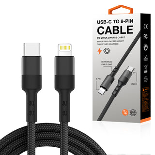 Power Delivery USB-C To 8-Pin Fast Charging & Sync Nylon-Braided 5 Ft Cable In Black