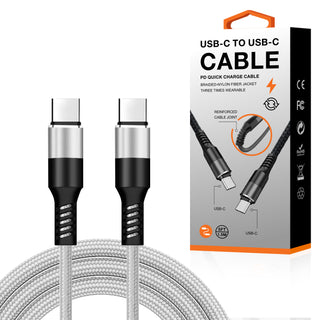 Power Delivery USB-C To C Fast Charging & Sync Nylon- Braided 5 Ft Cable In Silver