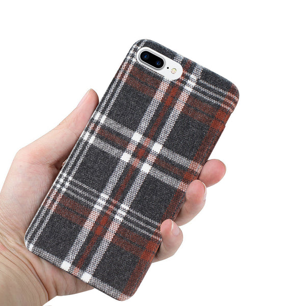 Case Designed For iPhone 8 Plus Checked Fabric In Brown