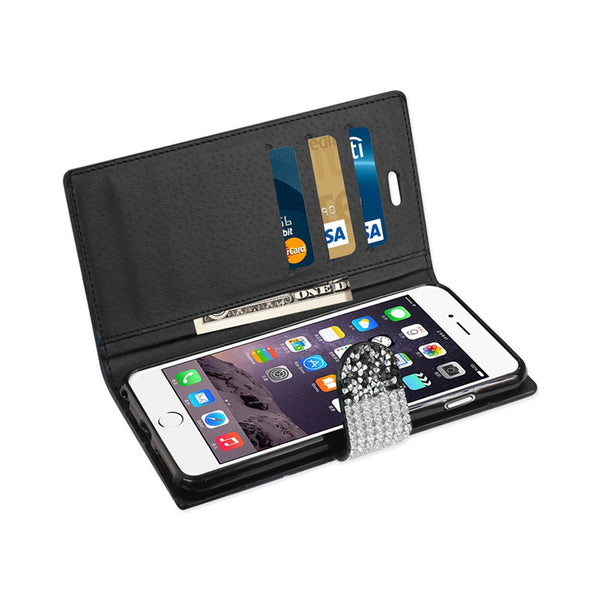 Case Designed For iPhone 6 Plus Diamond Rhinestone Wallet In Black