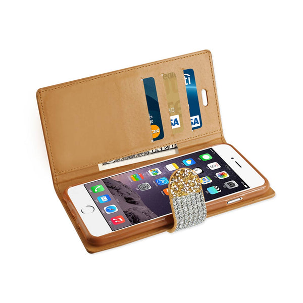 Case Designed For iPhone 6 Plus Diamond Rhinestone Wallet In Gold