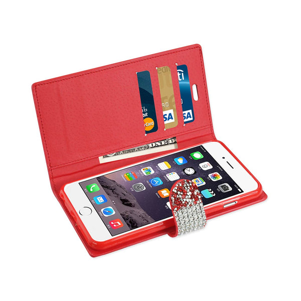 Case Designed For iPhone 6 Plus Diamond Rhinestone Wallet In Red