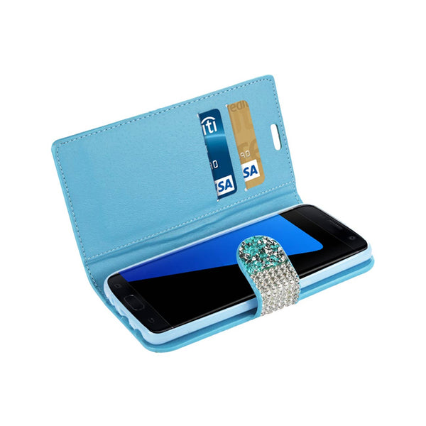 Case Designed For Samsung Galaxy S7 Edge Diamond Rhinestone Wallet In Blue