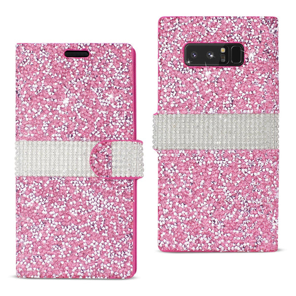 Case Designed For Samsung Galaxy Note 8 Diamond Rhinestone Wallet In Pink