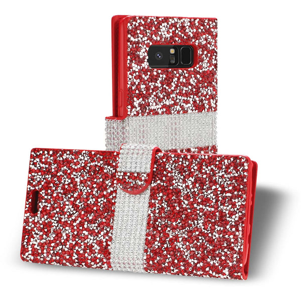 Case Designed For Samsung Galaxy Note 8 Diamond Rhinestone Wallet In Red