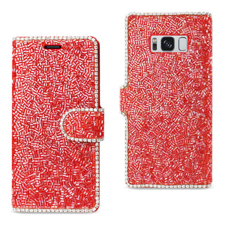 Case Designed For Samsung Galaxy S8 / Sm Bead Diamond Wallet In Red