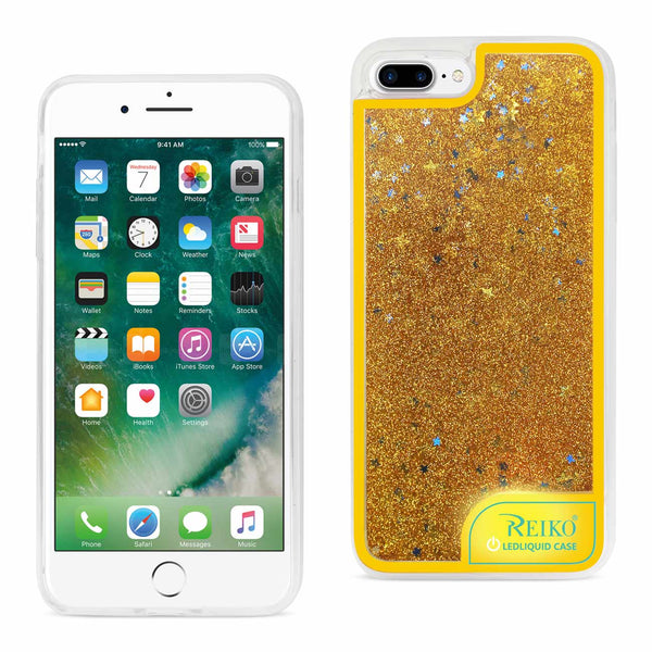 Case Designed For iPhone 8 Plus / 7 Plus With Flowing Glitter And Led Effect In Yellow