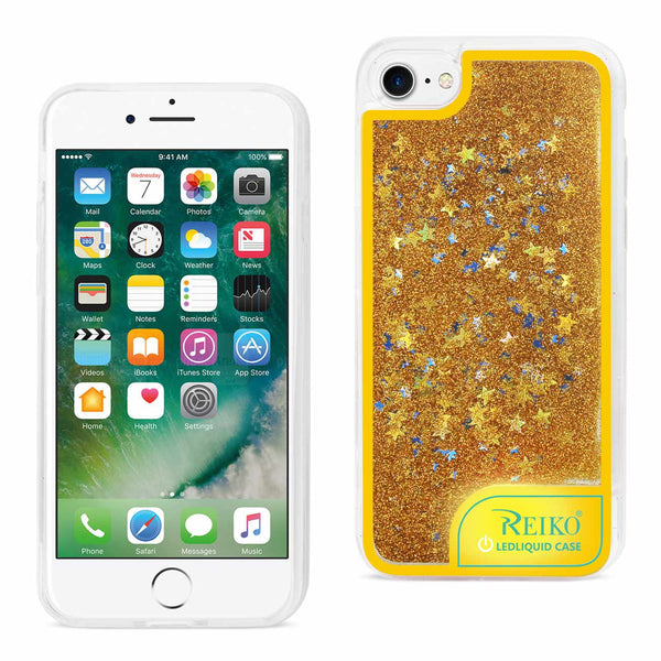 Case Designed For iPhone 7 / 8 / SE2 With Flowing Glitter And Led Effect In Yellow