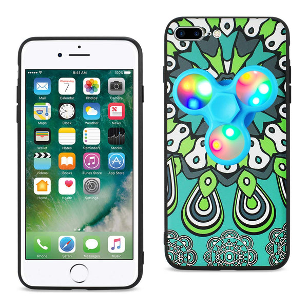 Case Designed For Design The Inspiration Of Peacock iPhone 8 Plus / 7 Plus With Led Fidget Spinner Clip On In Turquoise