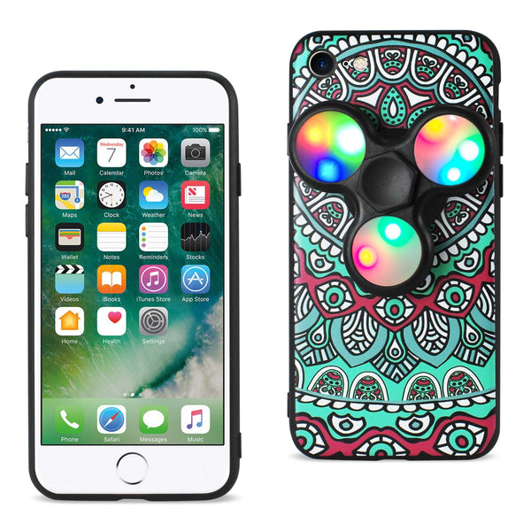 Case Designed For iPhone 7 / 8 / SE2 Design The Inspiration Of Peacock With Led Fidget Spinner Clip On In Teal