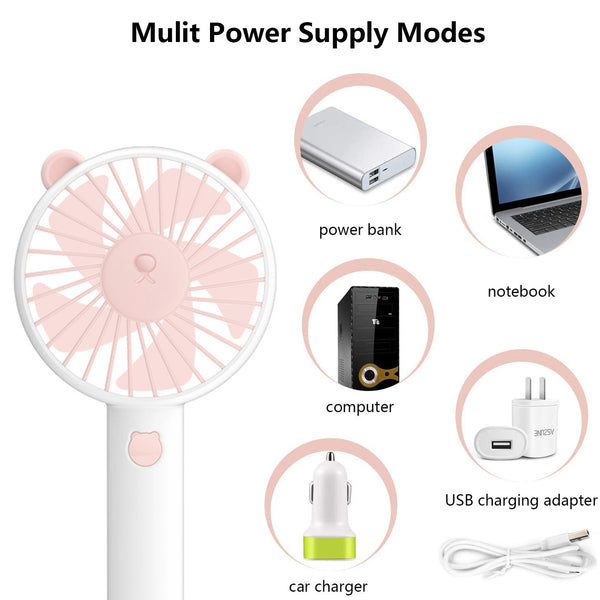 Handheld Fan, Mini Hand Held Fan, Rechargeable Desk Fan, 3 Speeds Electric Portable Personal Cooling Fan For Home Office Travel In White