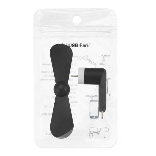 Mini Fan 2-In-1 Compatible With iPhone / iPad And Android In Black