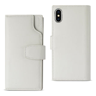 Case Designed For iPhone X / iPhone XS Genuine Leather Wallet With Open Thumb Cut In Ivory