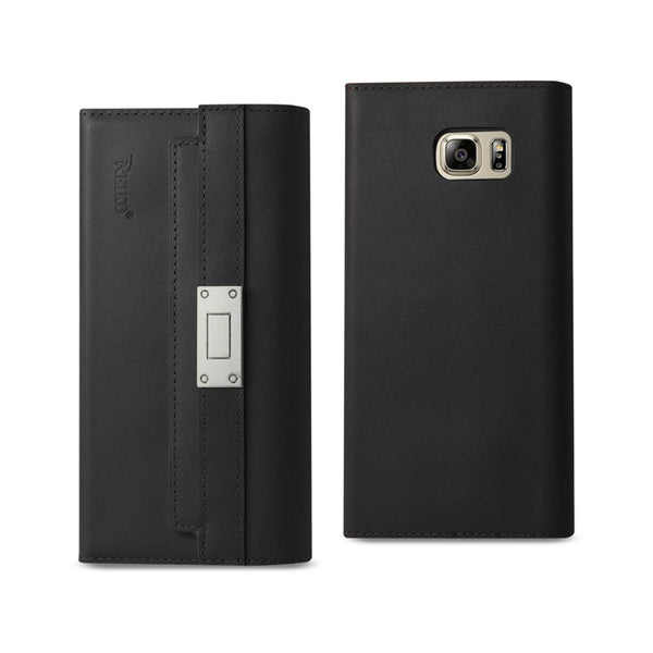 Case Designed For Samsung Galaxy Note 5 Genuine Leather RFID Wallet And Metal Buckle Belt In Black