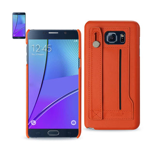 Case Designed For Samsung Galaxy Note 5 Genuine Leather Hand Strap In Tangerine