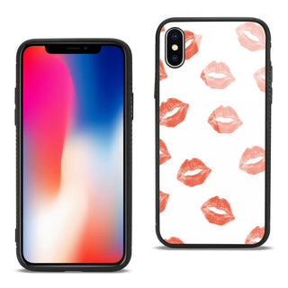 Case Designed For iPhone X / iPhone XS Hard Glass Design TPU With Lipstick Kiss Pattern