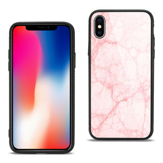 Case Designed For iPhone X / iPhone XS Hard Glass Design TPU With Pink Marble