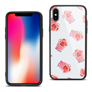 Case Designed For iPhone X / iPhone XS Hard Glass Design TPU With Strawberry Cups