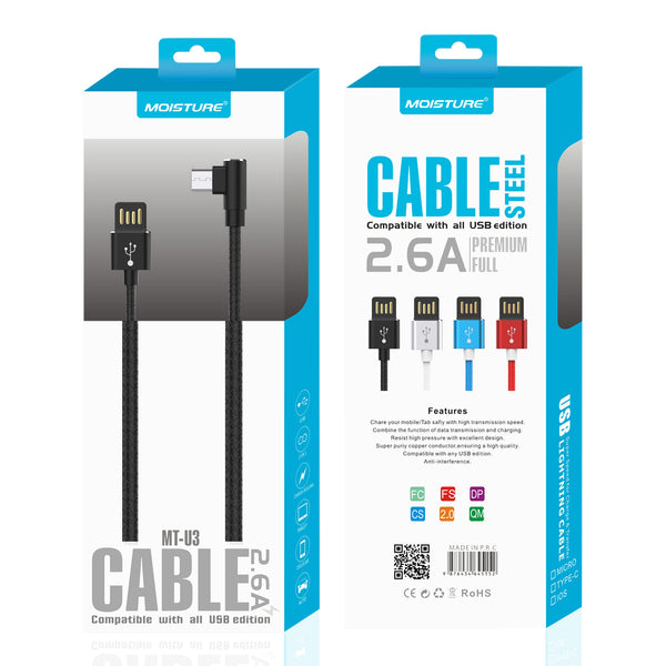 Moisture 2.6A Premium Full Steel USB To Micro Cable In Black