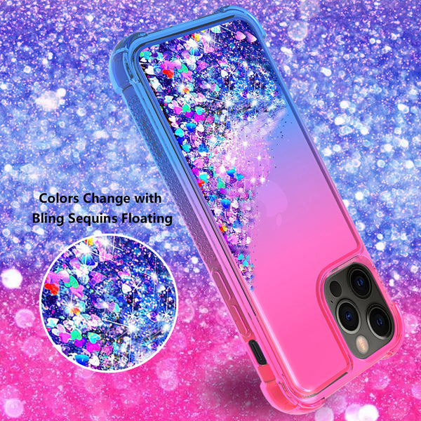 Case Designed For Shiny Flowing Glitter Liquid Bumper For Apple iPhone 12 Pro Max In Pink