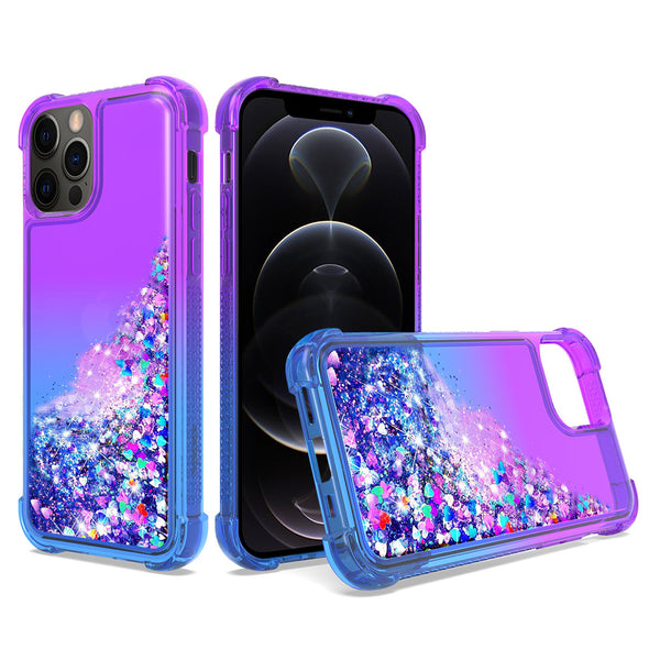 Case Designed For Shiny Flowing Glitter Liquid Bumper For Apple iPhone 12 Pro Max In Purple