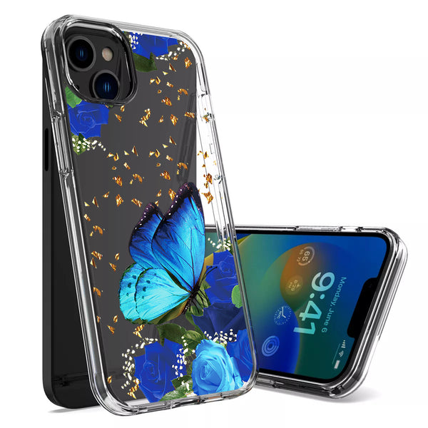 Case Designed For Pressed Dried Flower Design Phone For iPhone 14 / 13 In Blue
