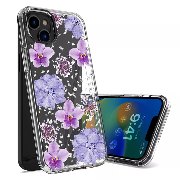 Case Designed For Pressed Dried Flower Design Phone For iPhone 14 / 13 In Purple