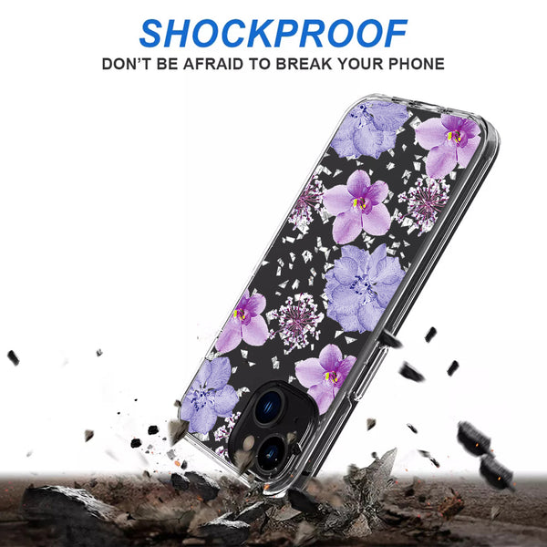 Case Designed For Pressed Dried Flower Design Phone For iPhone 14 / 13 In Purple