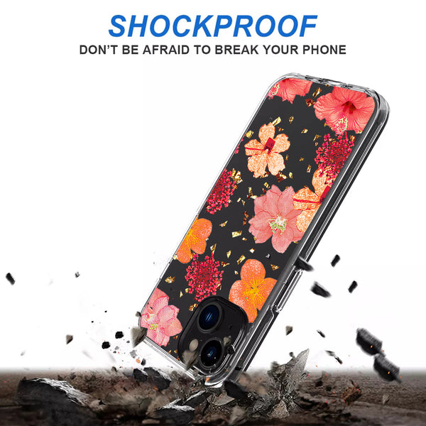 Case Designed For Pressed Dried Flower Design Phone For iPhone 14 / 13 In Red