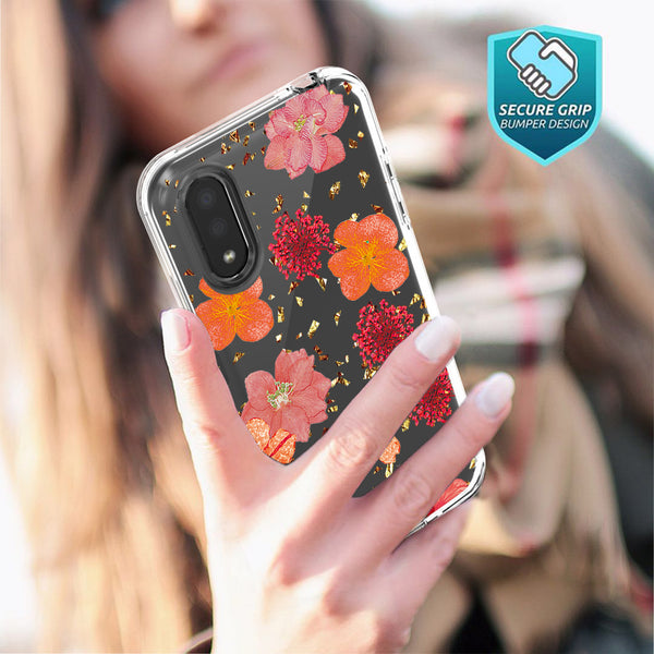 Case Designed For Pressed Dried Flower Design Phone For Samsung Galaxy A01 In Red