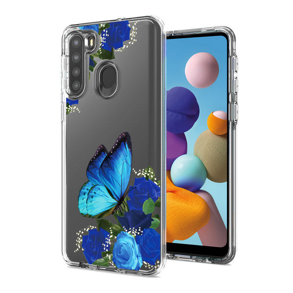 Case Designed For Pressed Dried Flower Design Phone For Samsung Galaxy A21 In Blue