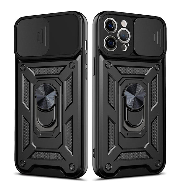 Case Designed For Kickstand Ring Holder With Slide Camera Cover TPU Shockproof And Magnetic Car Mount For Apple iPhone 12 Pro Max In Black