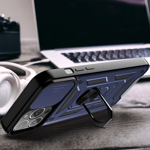 Case Designed For Kickstand Ring Holder & Slide Camera Cover Magnetic Car Mount For Apple iPhone 13 Pro Max In Blue