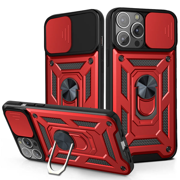 Case Designed For Kickstand Ring Holder & Slide Camera Cover Magnetic Car Mount For Apple iPhone 13 Pro Max In Red