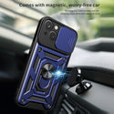 Case Designed For Kickstand Ring Holder With Slide Camera Cover TPU Magnetic Car Mount For Apple iPhone 14 In Blue