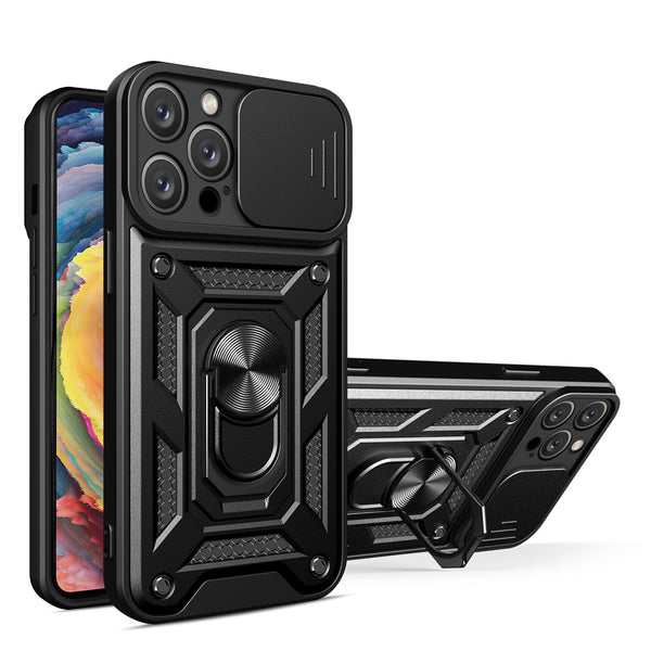 Case Designed For Kickstand Ring Holder With Slide Camera Cover TPU Magnetic Car Mount For Apple iPhone 14 Pro Max In Black