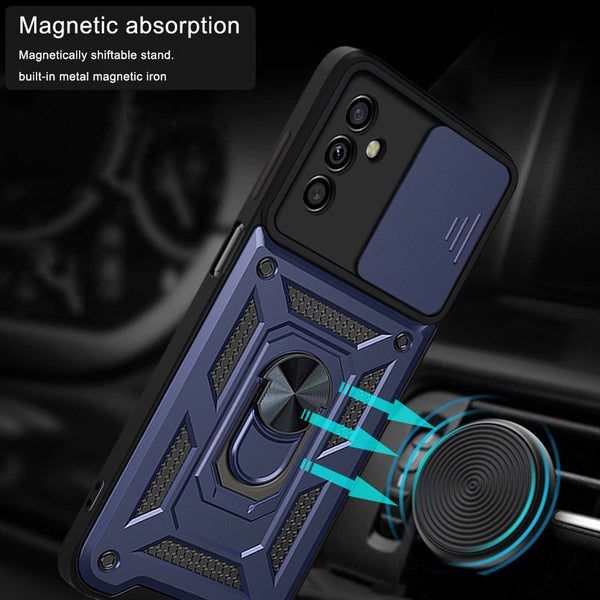 Case Designed For Kickstand Ring Holder With Slide Camera Cover TPU Magnetic Car Mount For Galaxy A13 5G / A04S In Blue