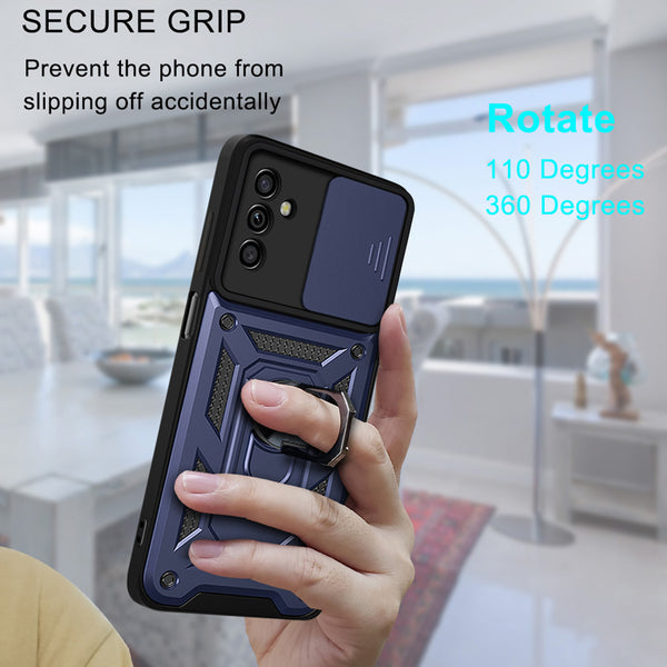 Case Designed For Kickstand Ring Holder With Slide Camera Cover TPU Magnetic Car Mount For Galaxy A13 5G / A04S In Blue