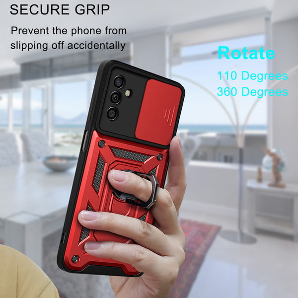 Case Designed For Kickstand Ring Holder With Slide Camera Cover TPU Magnetic Car Mount For Galaxy A13 5G / A04S In Red