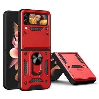 Case Designed For Kickstand Ring Holder With Slide Camera Cover TPU Magnetic Car Mount For Samsung Galaxy Z Flip 4 In Red