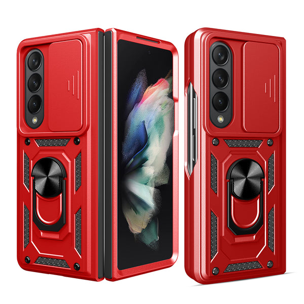 Case Designed For Kickstand Ring Holder With Slide Camera Cover TPU Magnetic Car Mount For Samsung Galaxy Z Fold 4 In Red