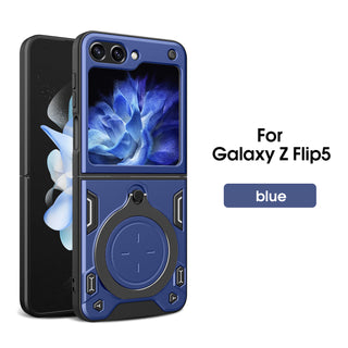Case Designed For TPU PC Shockproof Magnetic Phone With Free Adjustment Ring Holder For Samsung Z Flip5 In Blue