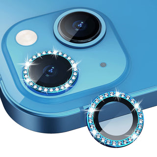 Screen Protector Designed For Diamond Camera Lens Protector, Diamond Tempered Glass Camera Cover For iPhone 14 / iPhone 14 Plus In Blue