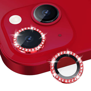 Screen Protector Designed For Diamond Camera Lens Protector, Diamond Tempered Glass Camera Cover For iPhone 14 / iPhone 14 Plus In Red