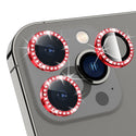 Screen Protector Designed For Diamond Camera Lens Protector, Diamond Tempered Glass Camera Cover For iPhone 14 Pro / iPhone 14 Pro Max In Red