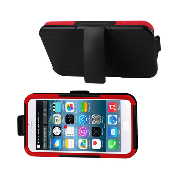 Case Designed For iPhone 6 Plus 3-In-1 Hybrid Heavy Duty Holster Combo In Red Black