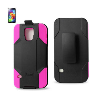 Case Designed For Samsung Galaxy S5 3-In-1 Hybrid Heavy Duty Holster Combo In Hot Pink Black